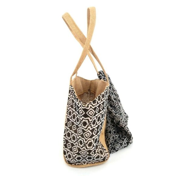 Cypress Home Shoulder Bag With Scarf Jute Beige Black White Coated‎ Lining - Picture 3 of 9